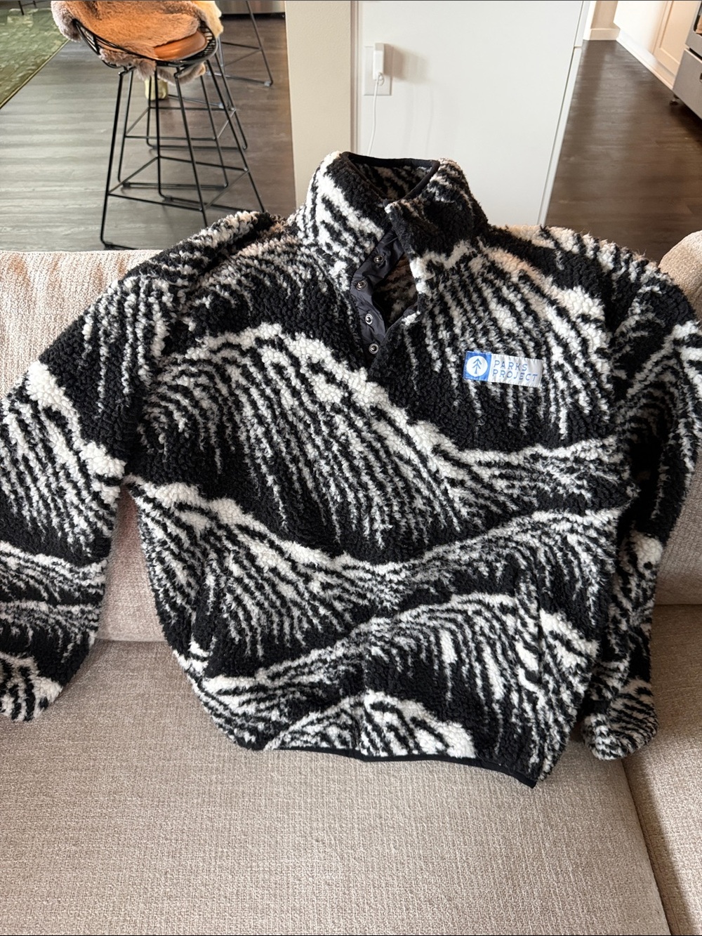 Parks Project Acadia Black & White Zip Sherpa Pullover Small